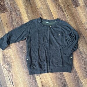 Halogen Charcoal Gray Knit Sweatshirt zipper front, side pockets